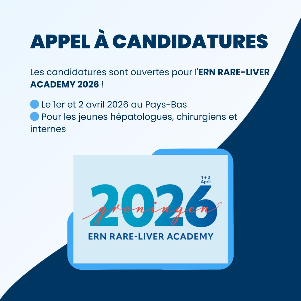 Les candidatures sont ouvertes pour l'ERN RARE-LIVER ACADEMY 2026 ✍
Organisé par le Centre médical universitaire de Groningue (UMCG).

🎯Objectif : Échanger avec des experts internationaux en hépatologie et chirurgie pédiatriques 
📅 Date limite de candidature : 7/11/25
➡ https://rare-liver.eu/ern-rare-liver-academy-2026/