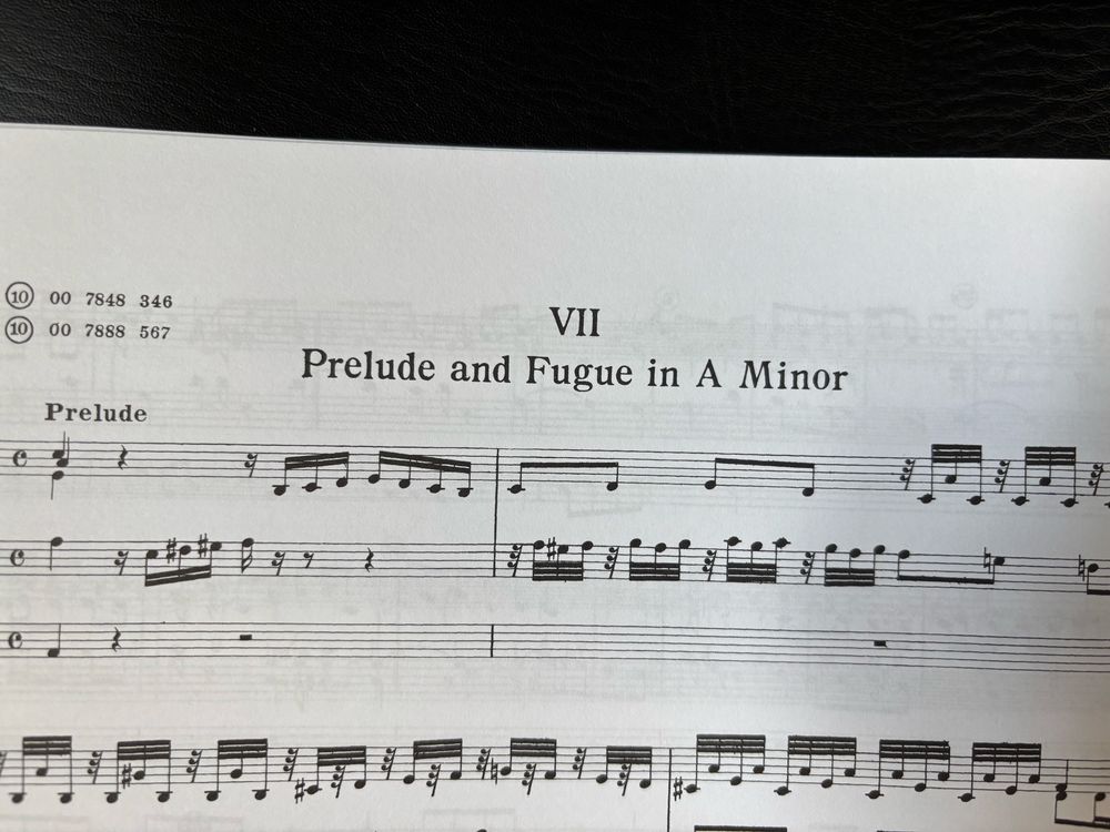 Picture of the first page of Prelude and Fugue in A Minor. Haha, get it???!!!!