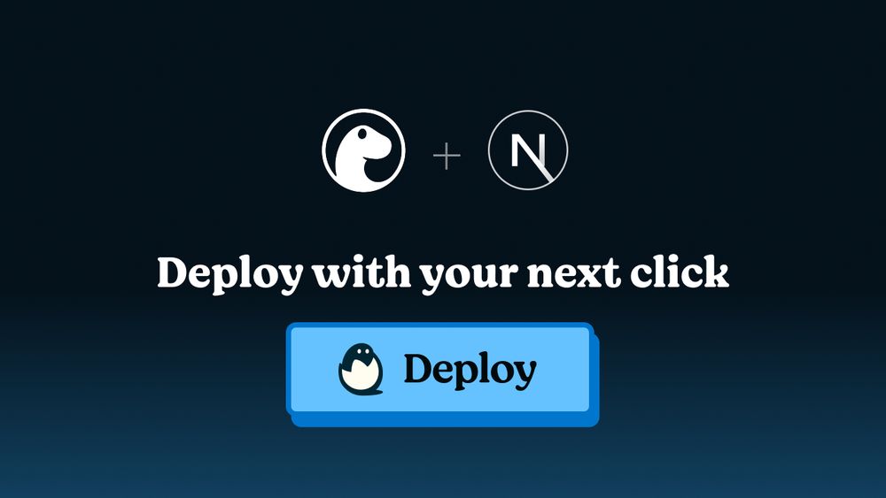 "Deploy with your next click" with logos for Deno and Next.js, above a big blue "Deploy" button