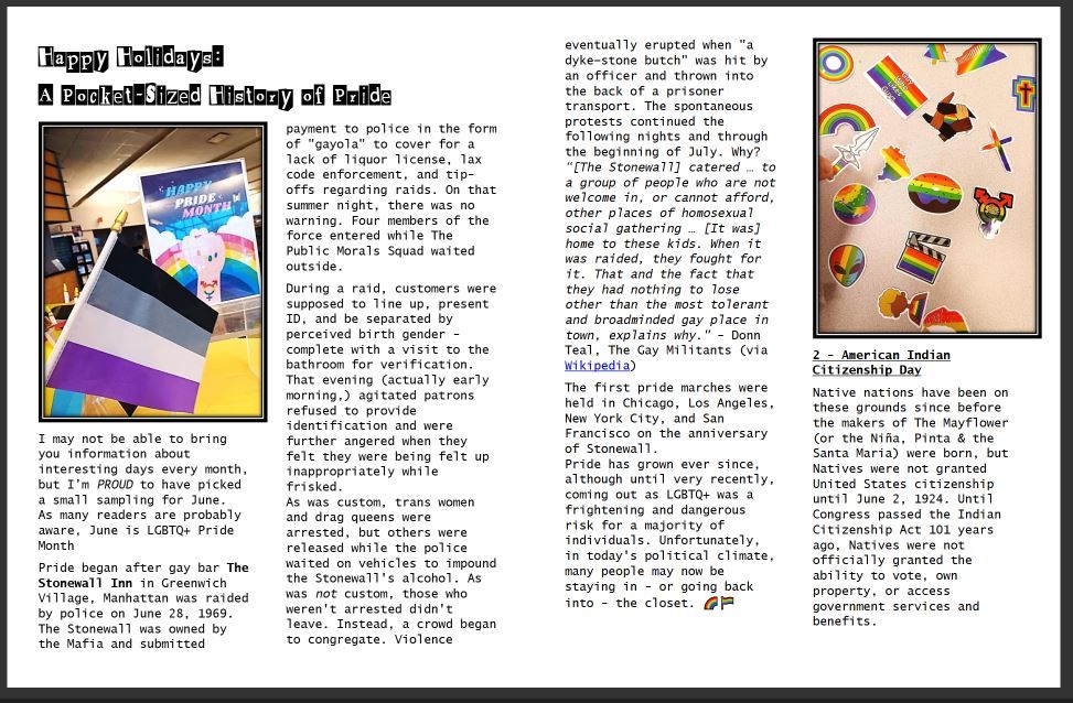 Screenshot of AnGrr! V1I2 article "Happy Holidays: A Pocket-Sized History of Pride"