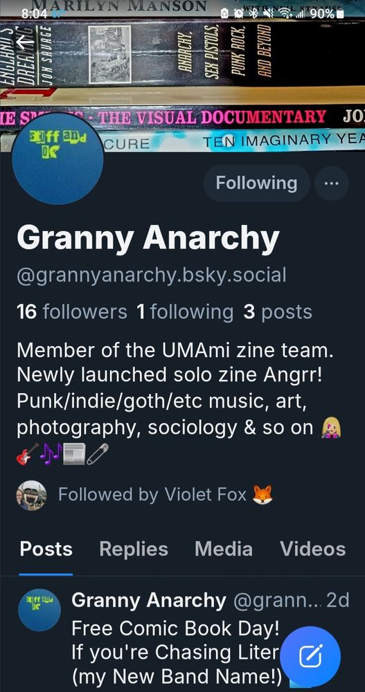Screenshot of Granny Anarchy's Bluesky, showing follower count. (Yay!?)