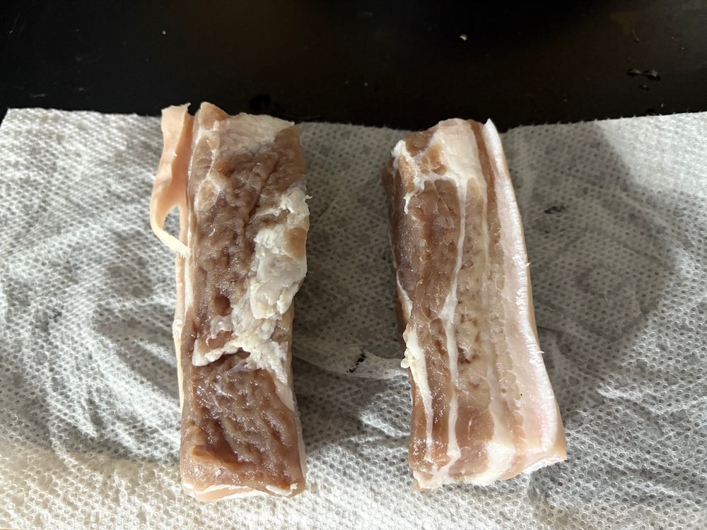 Pork belly after being cured for three days