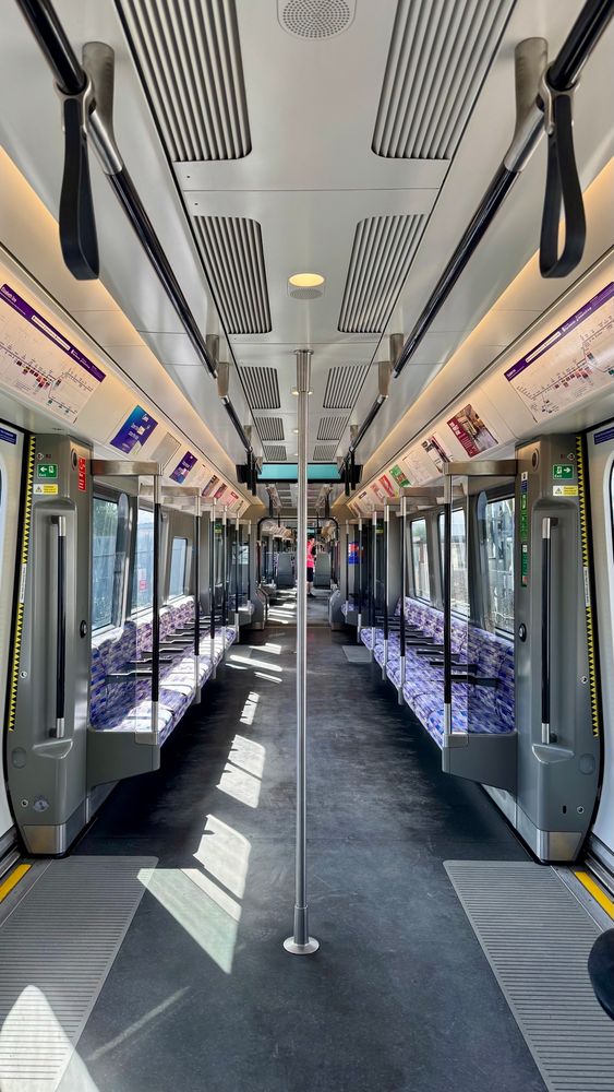 Onboard Elizabeth line class 345 Aventra 345055 before travelling along the test track at Alstom’s Derby Litchurch Lane factory for The Greatest Gathering. 