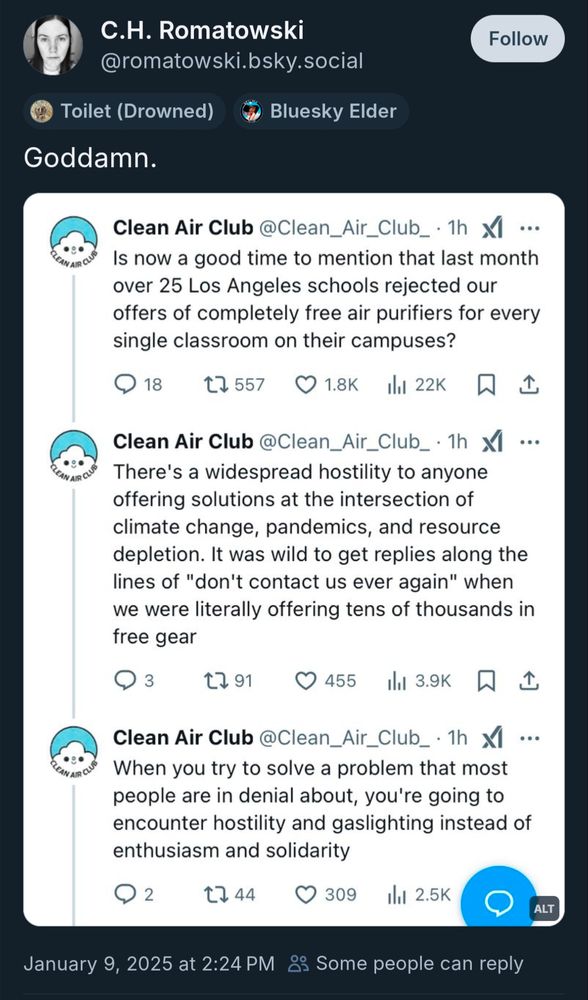 Screenshot of the post that has been detached. It's complaining about how LA schools turned down an offer for a small number of air purifiers from an unknown outside organization.