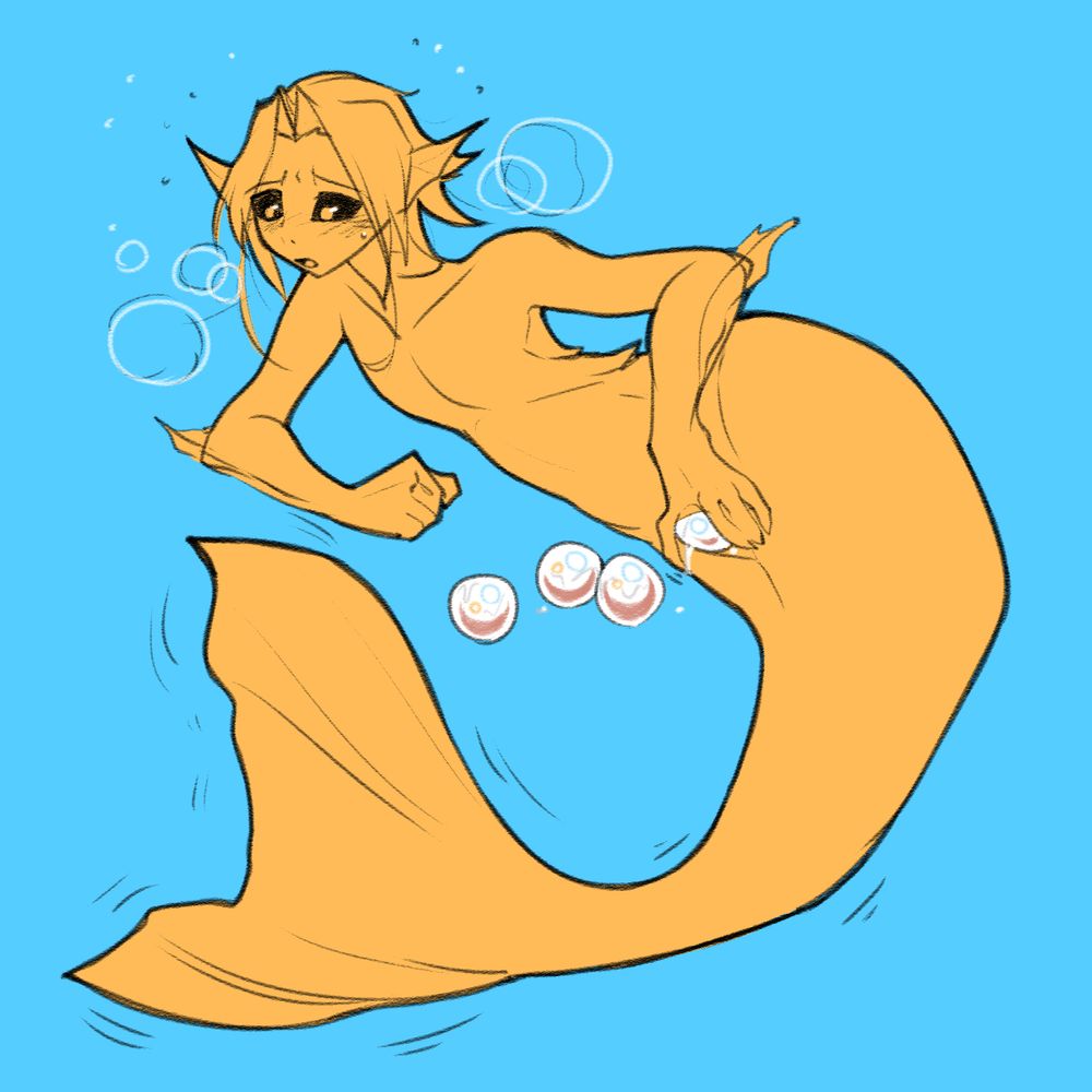 androgynous merperson having a slow good time laying pearlescent eggs in public and not really caring who sees