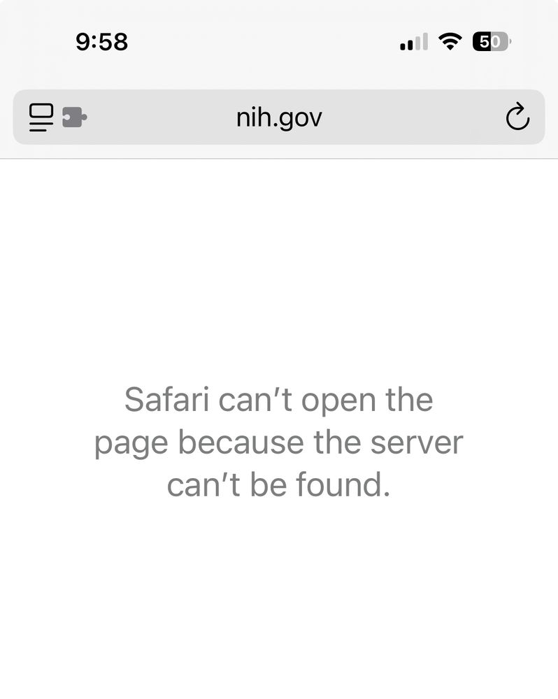 First of four screen grabs showing “Safari can’t open the page because the server can’t be found” error messages on NIH, NCBI, GenBank and BLAST websites. 