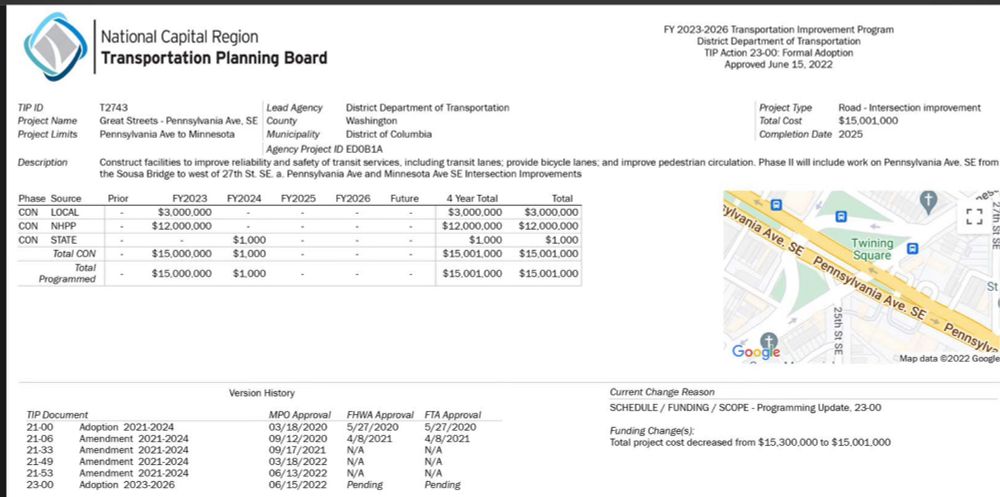 Project page for Penn Ave at Minnesota Ave SE reconfiguration from FY23-26 TIP