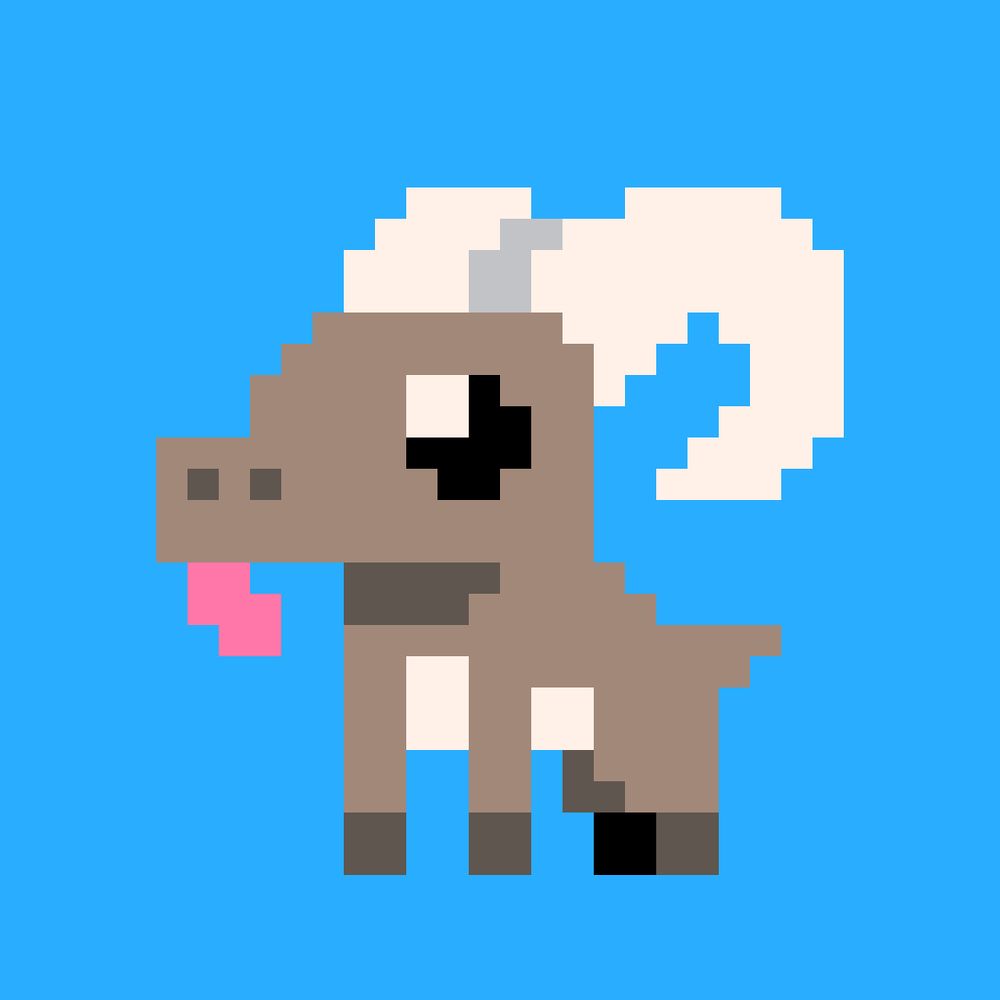 A pixel art goat that looks like a coloured in, higher res version of the 1-bit goat posted before, but also a bit like the vectory goat also posted before.