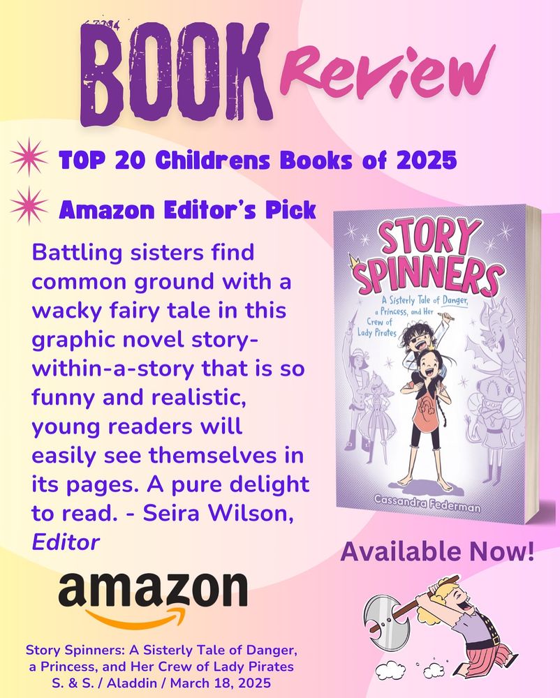 A book review for story spinner is pointing out that it’s the top 20 children’s books of 2025 on Amazon and an Amazon editors pick. Amazon editor Sierra Wilson says battling sisters find common ground with a wacky fairytale in this graphic novel story with a story that is so funny and realistic young readers will easily see themselves and it’s page Sapir delight to read
