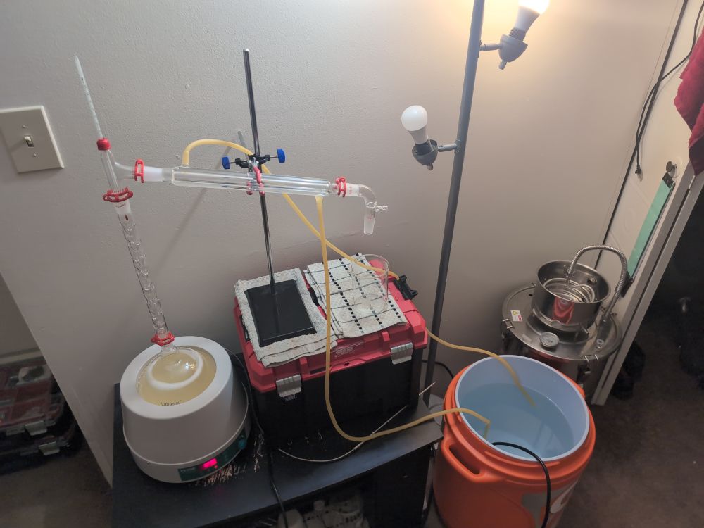 Glassware setup for creating high purity alcohol.