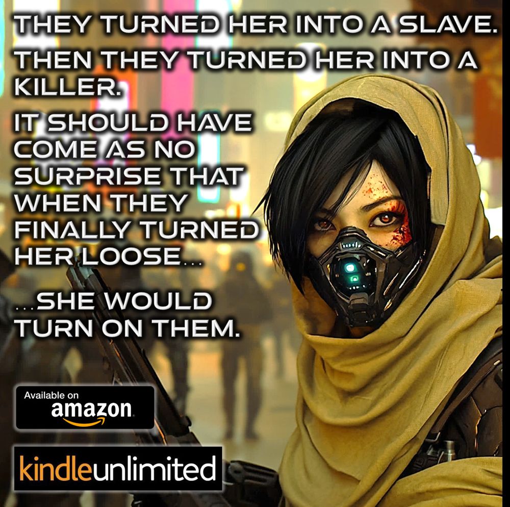 Futuristic female assassin in desert attire. 