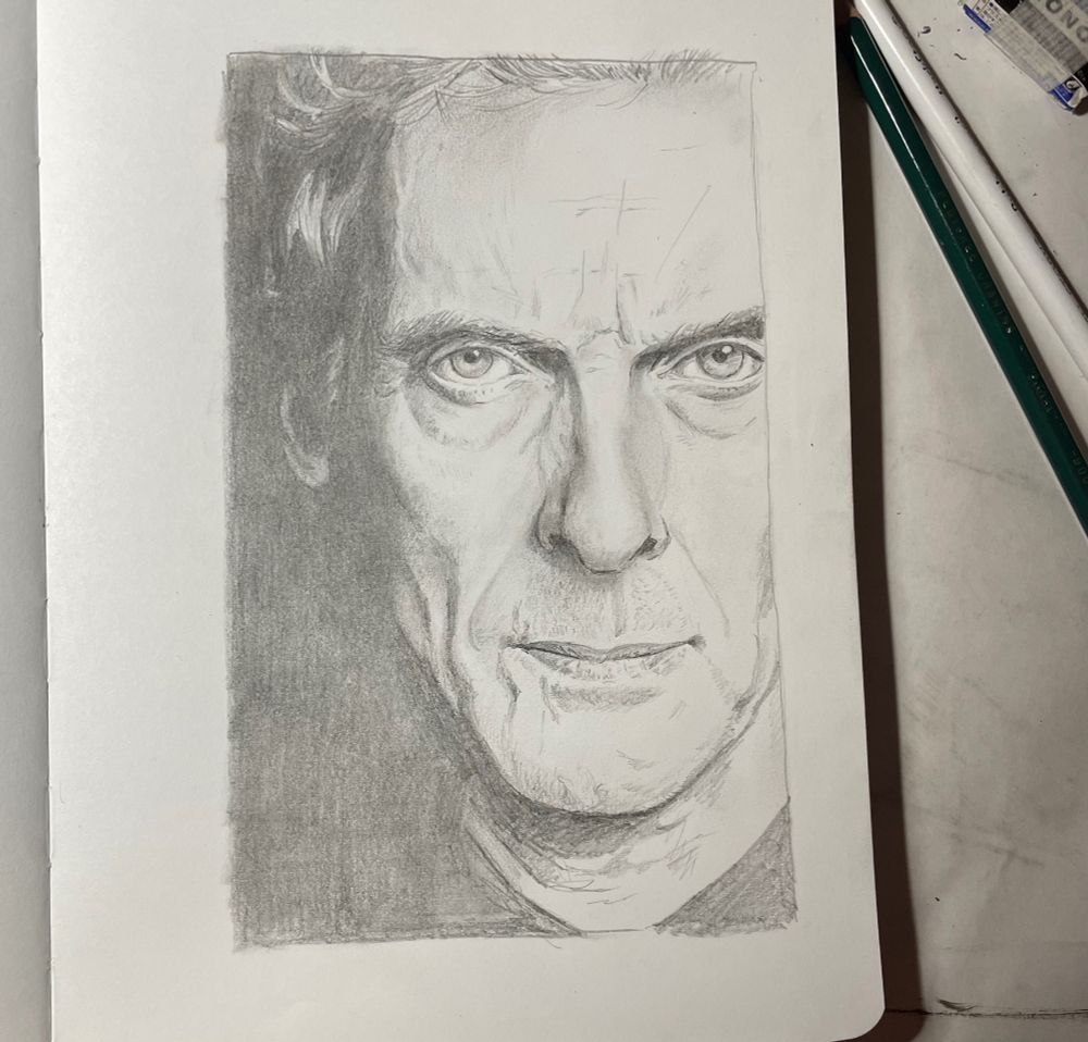 Pencil sketch of Peter Capaldi.