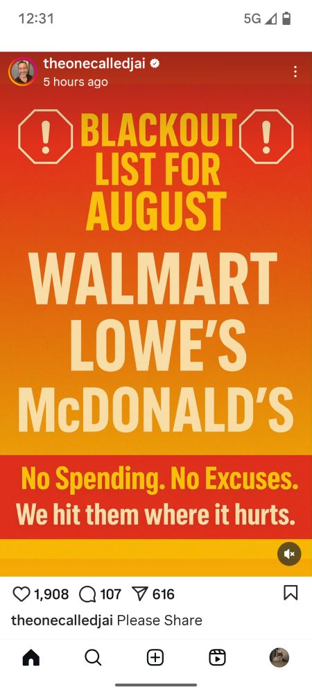 August boycott Walmart, Lowes, McDonalds