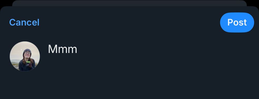 Screenshot of Bluesky draft with the word "Mmm"