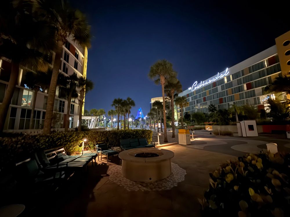 Gorg late night shot from Cabana Bay with Volcano Bay in the distancd