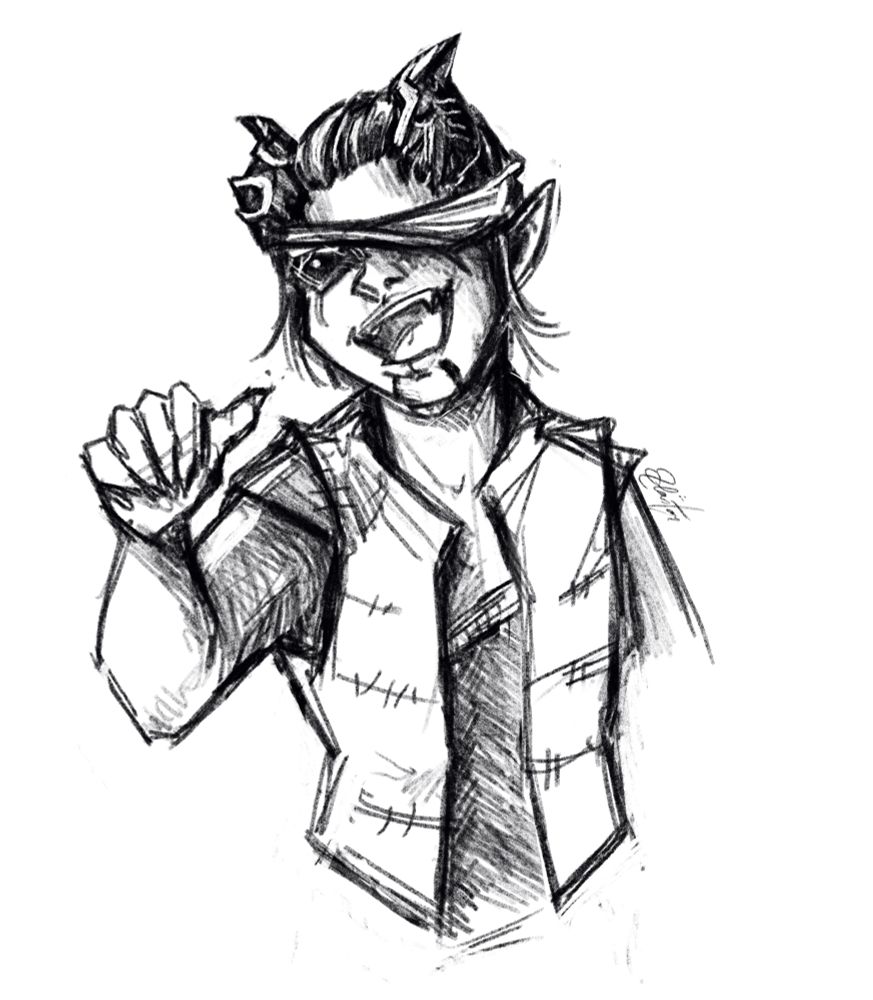 b&w drawing of Mol from Baldur's Gate 3