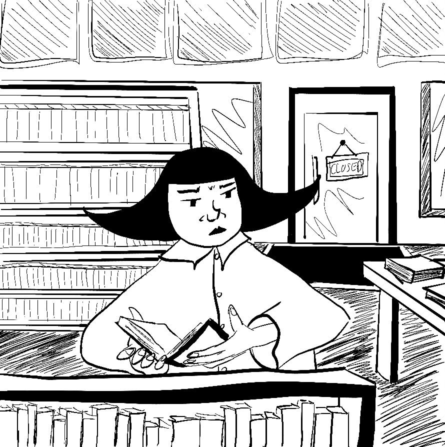 First panel of a comic, George looking at a book