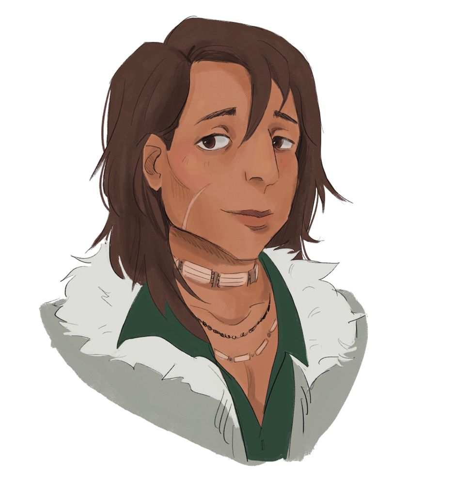 A bust drawing of Aspen from See You Next Twilight. He has a pleasant smile. 