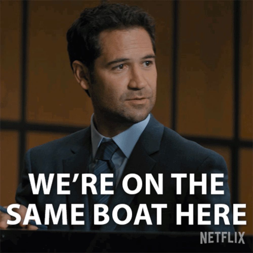 a man in a suit and tie says we 're on the same boat here on netflix