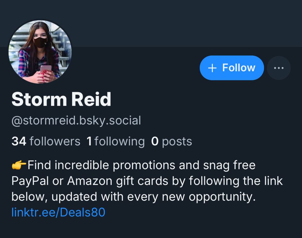 Scammer with a profile pic with a woman with face mask