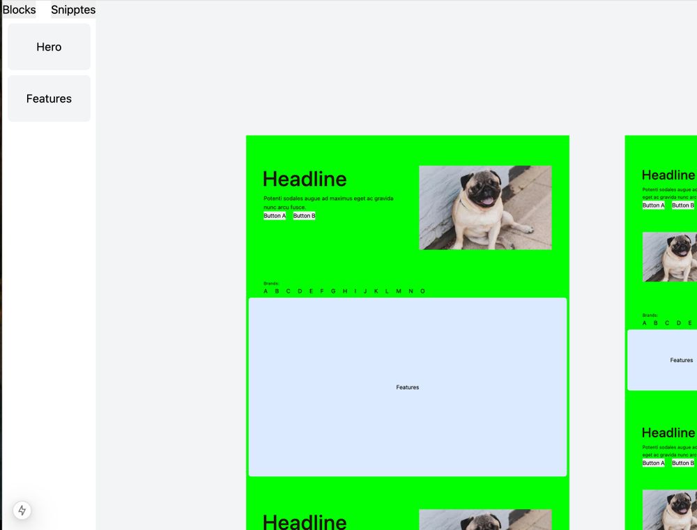 Screenshot of a website builder tool for startup websites.