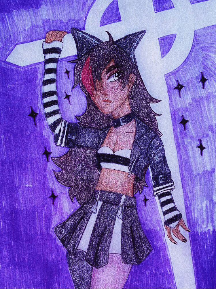 Mcapriglioneart’s Nina doing the early 2000s goth anime girl pose