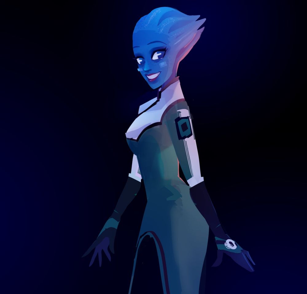 Liara T'soni fanart on a blue black background 