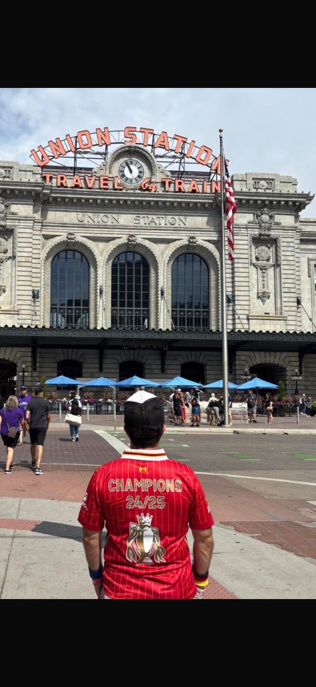Me wearing a Liverpool shirt outside Union station in Denver. 