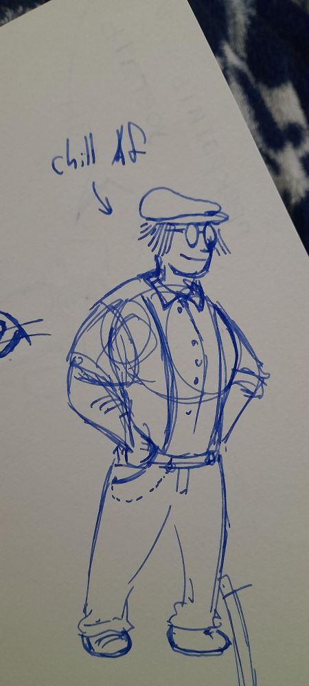A drawing of plasmometer standing with hands on their hips. The words chill AF are written above their head. End id