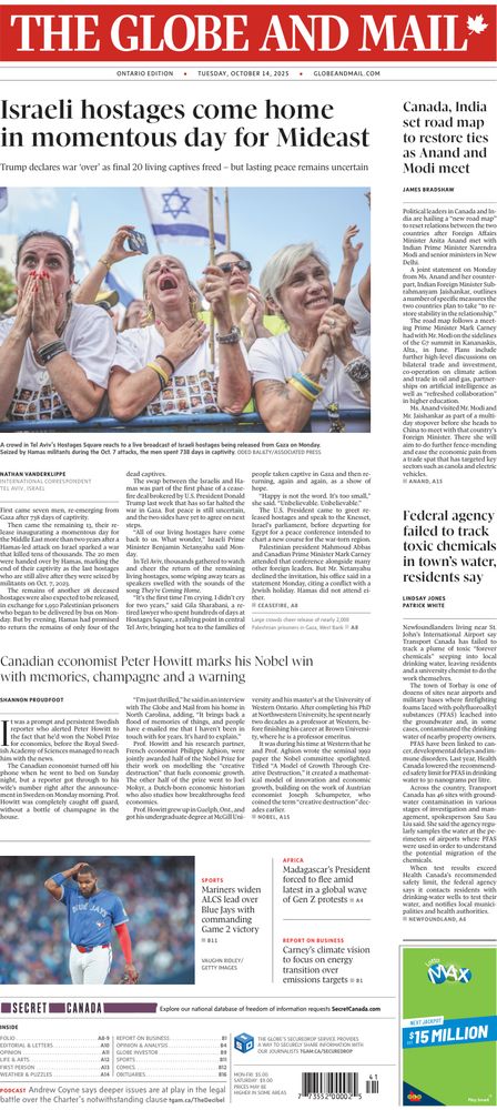Tuesday's Globe and Mail #TomorrowsPapersToday