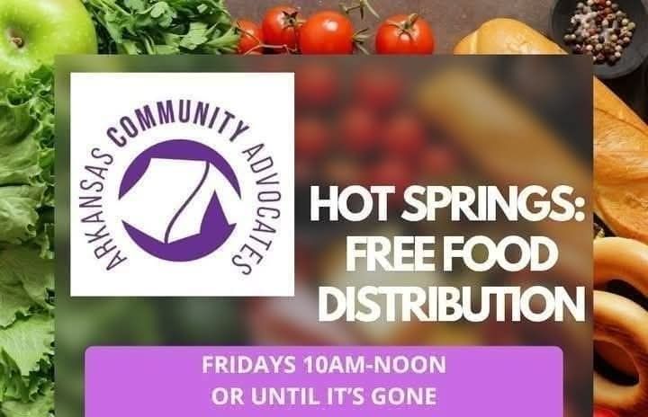 Hot Springs free food distribution fridays 10 am to noon location TBD