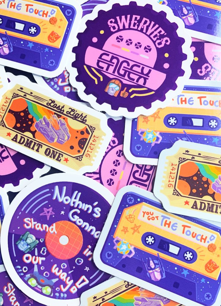 Sticker designs inspired by Transformers.