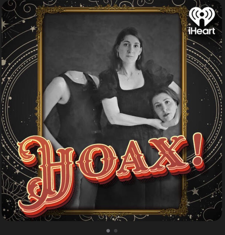 Image of two women in a turn of the century (1900s) styled photo where one woman with shoulder-length dark hair and another woman with similar hair. One woman is holding the other woman’s head while her torso is on the other side of the photo in a faked (on-purpose) photo. 