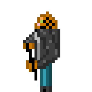 Pixel art of a anthropomorphic tiger in a leather jacket and jeans, facing the side of the screen