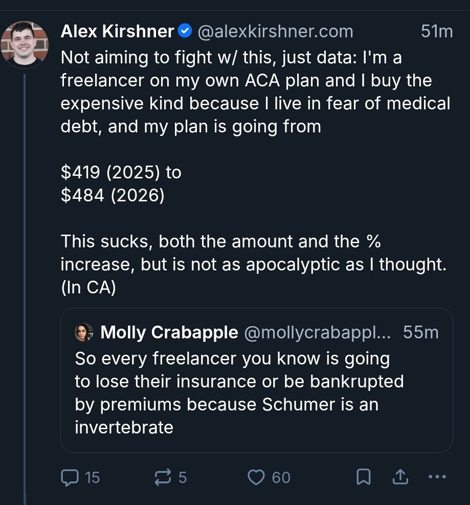 Alex's California healthcare is only increasing $65 so what's the deal