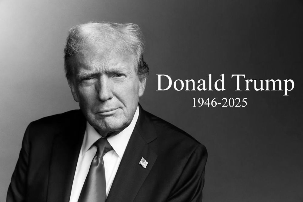 black and white photo of trump with a crooked half-smile. Text reads 