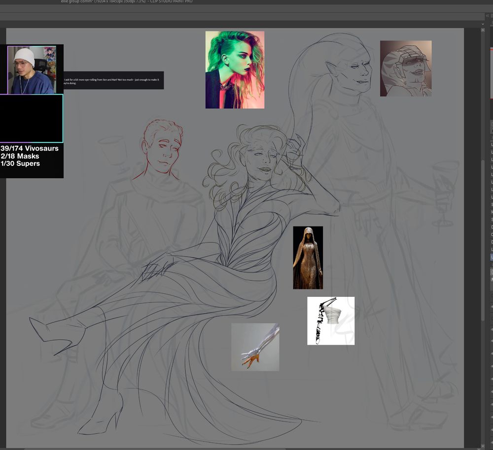 A WIP of a digital sketch featuring three star wars OCs -- a human, a sith pureblood, and a twi'lek