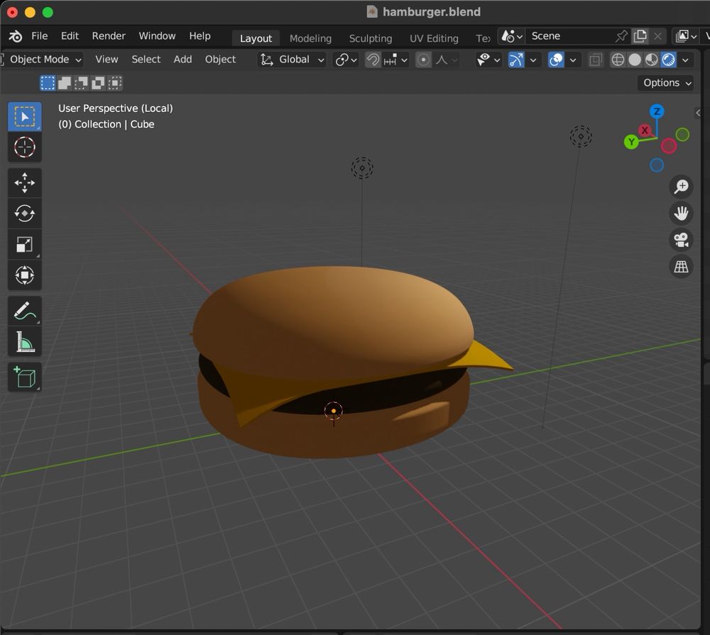 C’est un hamburger modélisé en 3D, il paye pas de mine mais c’est moi que je l’ai fait et je l’aime alors voilà
