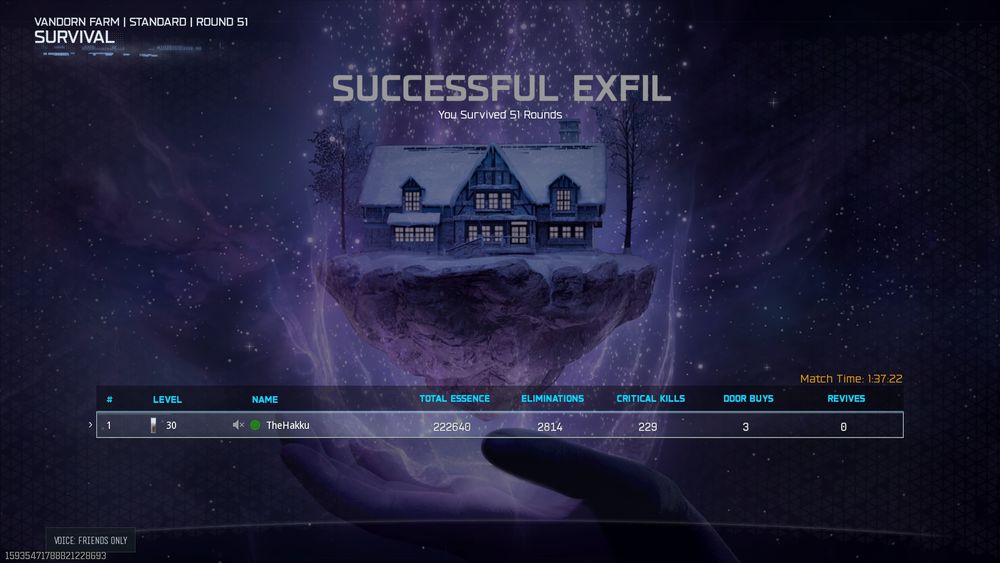 Vandorn Farm | Standard | Round 51
Survival
Successful Exfil
You Survived 51 Rounds