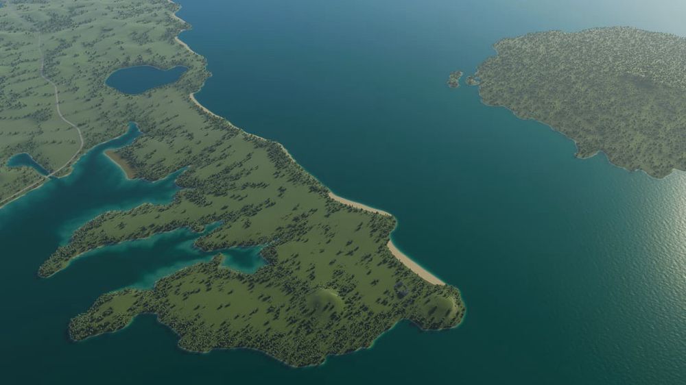 An aerial overview screenshot from the game Cities: Skylines II