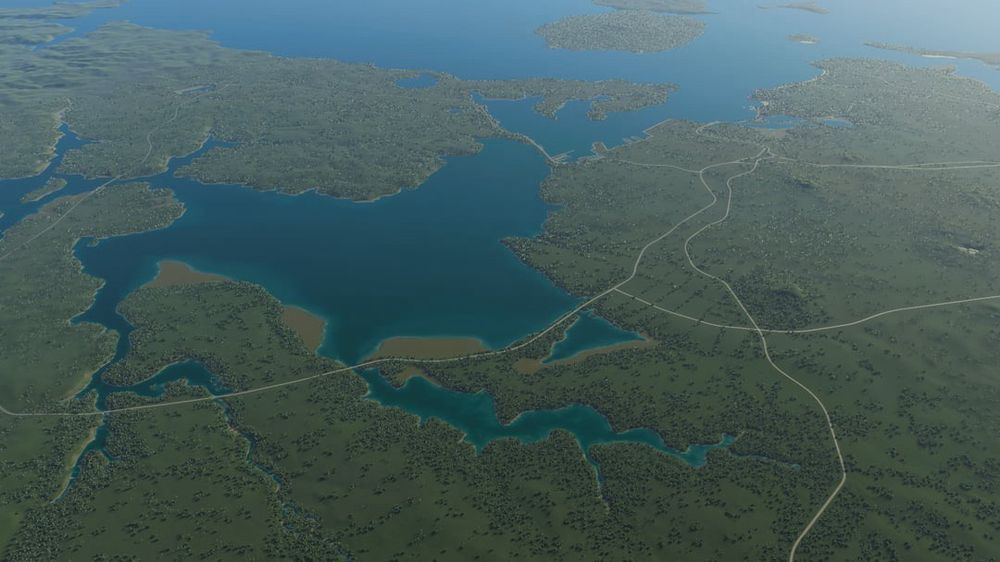 An aerial overview screenshot from the game Cities: Skylines II