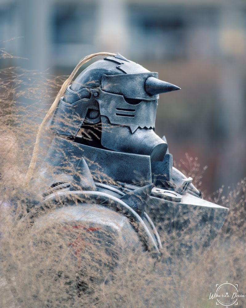 Alphonse Elric - Full metal alchemist cosplayer at momocon 2025 in Atlanta Georgia.

Wild plants that gently frame the cosplayer making it seem more thoughtful. Looking away into the far distance in a more serene scene. 