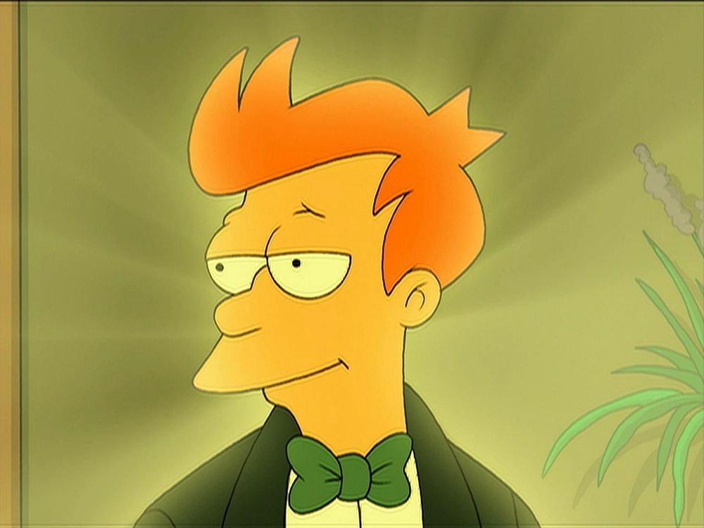 Philip J. Fry (Futurama) glowing from a coffee megadose