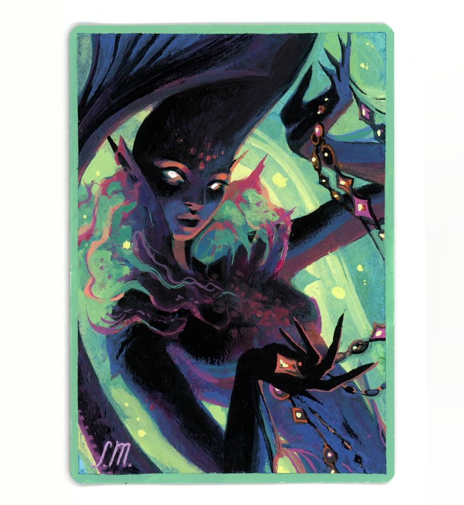 a merfolk clutching strings of jewels