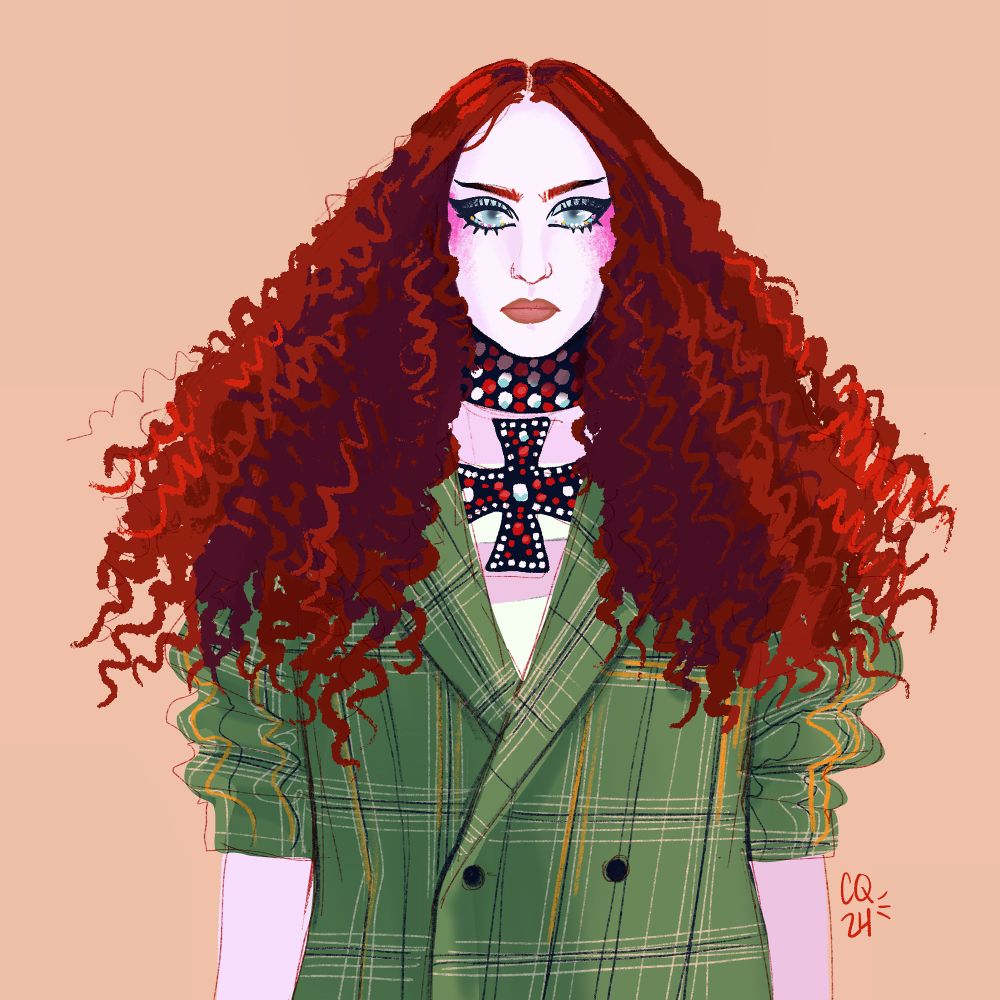 study of Chappell Roan from a picture of her Coachella look.