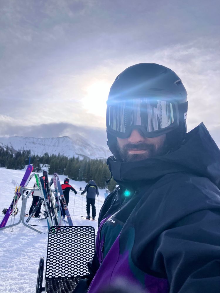 A selfie of me at the base of Big Sky with goggles on