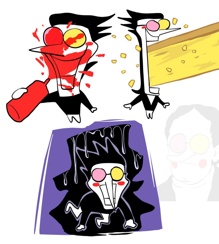 Doodles of spamton that are related to the undertale 10th anniversary stream. 

top left: spamton is spraying a bottle of ketchup in his face.
top right: spamton's jaw is stretched wide open and eating a gigantic fry.
bottom left: spamton crawing out of a rat hole with mysterious goo dripping down.
bottom right: spamton g. spamton from the spamton sweepstakes, faded into the background.

Tags: undertale, deltarune, toby radiation fox, new scene, scenes, togore, chara, fangamer, stream, livestream, live, twitch, 10 year, spamtenna, sans, fries