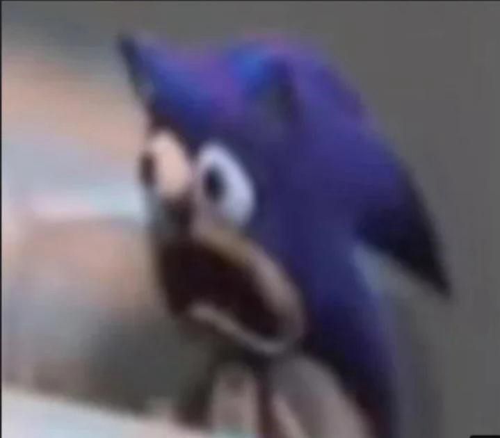 Puppet Sonic the hedgehog looking mortified

