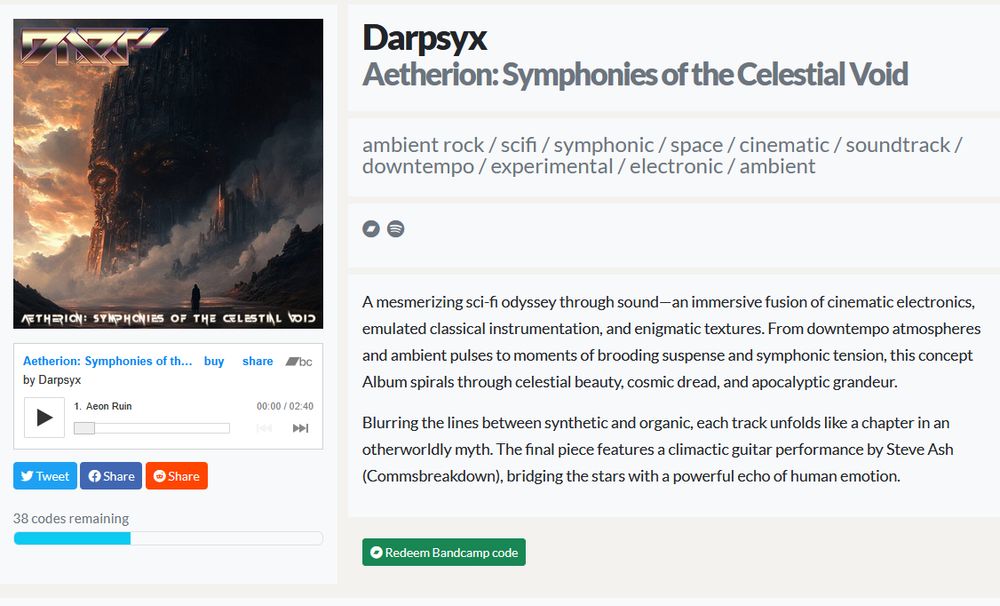 38 codes left ! Bandcamp Album