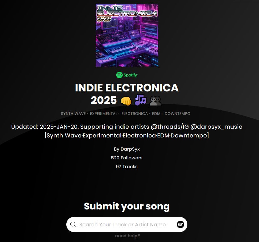 submit your song to Spotify Playlist Indie Electronica 2025